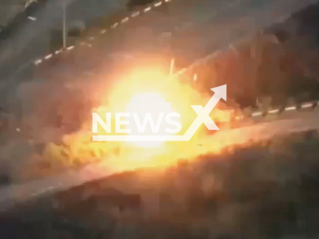 Units of the Ukrainian Security Service destroy Russian armored vehicles in Ukraine in undated footage. The footage was released by the Security Services of Ukraine on Thursday, Aug. 24, 2023.
Notes: Photo is screen from a video. (@SBUkr/Newsflash)