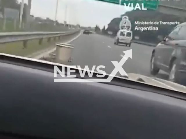 Two people film themselves while driving at high speed before skidding of the road, in Buenos Aires, Province, Argentina, in August, 2023. The driver's license was revoked. Note: Picture is a screenshot from video. (Ministerio de Transporte/Newsflash)