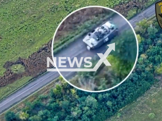 Ukrainian fighters destroy a Russian infantry fighting vehicle using an FPV drone in the Zaporizhzhia sector in Ukraine in undated footage. The footage was released by the 102nd separate brigade of the Territorial Defense Forces on Friday, Aug. 25, 2023.
Notes: Photo is screen from a video. (@102brygadaTROIvanoFrankivsk/Newsflash)