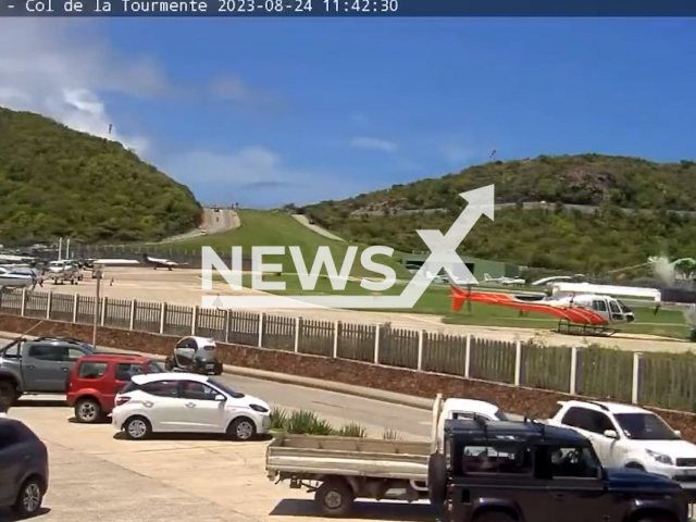 Air Antilles Twin Otter collides with a helicopter during a runway excursion at St. Barthelemy Airport on the Caribbean island of Saint Barthelemy, Thursday, Aug. 24, 2023. No injuries have been reported. Note: Picture is a screenshot from video. (Newsflash)