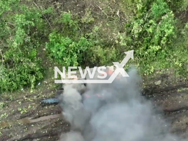 Ukrainian fighters destroy Russian military equipment on the frontlines in Ukraine in undated footage. The footage was released by the 68th separate hunting brigade on Saturday, Aug. 26, 2023.
Notes: Photo is screen from a video. (@68brigade/Newsflash)