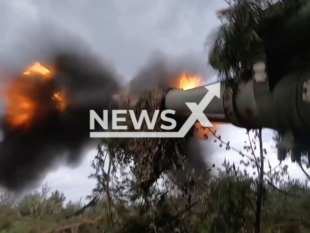 Russian artillery fire at the Ukrainian military positions in the Lyman direction in Ukraine in undated footage. The footage was released by the Russian MoD on Monday, Aug. 28, 2023.
Notes: Photo is screen from a video. (Ministry of Defense of Russia/Newsflash)