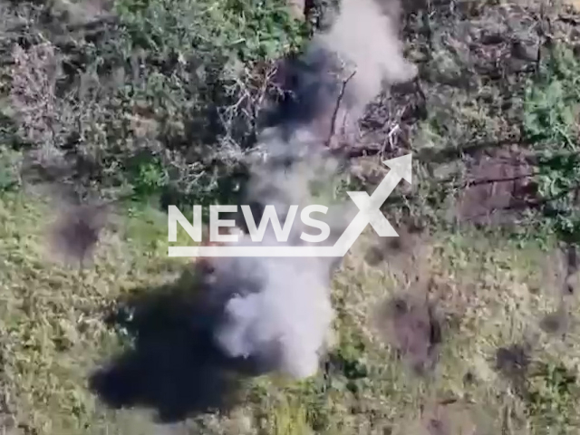 Ukrainian drones drop bombs on Russian positions, causing large explosions and smoke to rise into the air on the frontlines in Ukraine in undated footage. The footage was released by the Oleksandr Syrskyi on Monday, Aug. 28, 2023.
Notes: Photo is screen from a video. (@osirskiy/Newsflash)