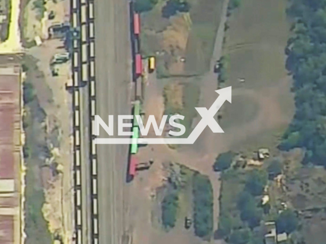 Russian reconnaissance drone discovers the Ukrainian echelon with ammunition in the Donetsk region in Ukraine in undated footage. The footage was released by the Russian MoD on Tuesday, Aug. 29, 2023.
Note: Photo is screen from a video. (@mod_russia/Newsflash)