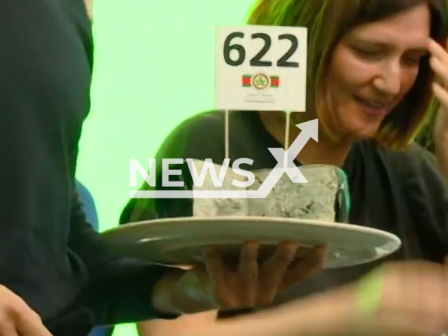 Photo shows the Cabrales cheese that was auctioned for 30,000 euros. It broke the Guinness World Record in an auction that took place in Spain, August, 2023. Notes: Picture is a screenshot from a video (Newsflash)