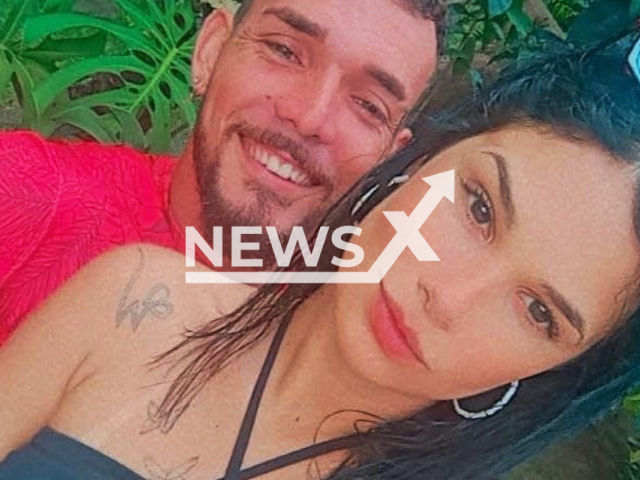 Gisele Fabíola dos Santos poses with Leandro Marcos in undated photo. Both have died on the road between the cities of Camaragibe and São Lourenço da Mata in Brazil. Note: Private photo. (Newsflash)