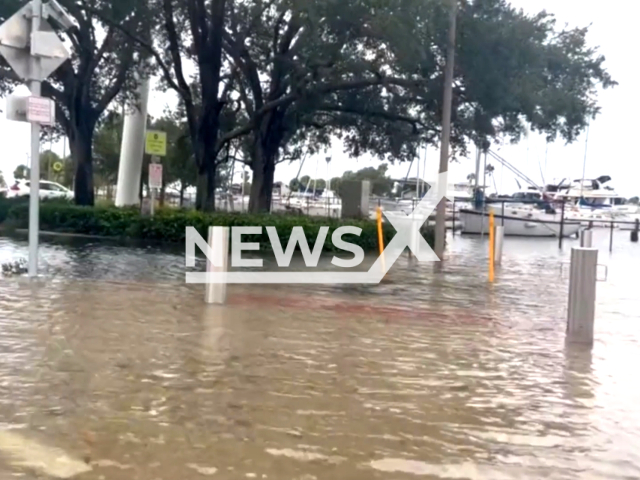 Picture shows' The Pier closed due to high water after flooding from Hurricane Idalia in St. Petersburg, Florida, United States on the 30 August 2023. Note: This picture is a screenshot from the video. (St. Pete Police/Clipzilla)