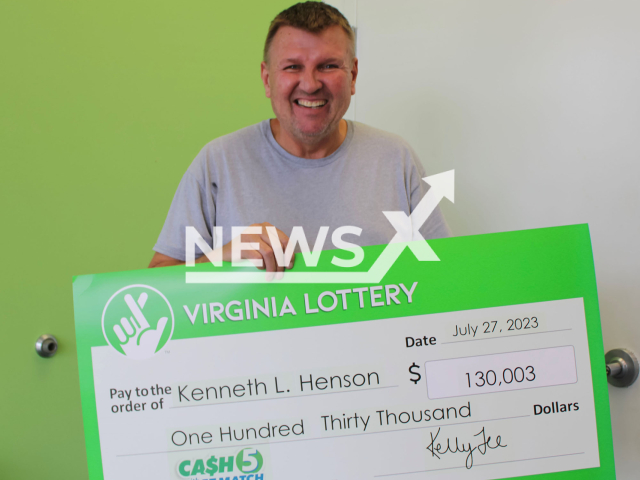 Kenneth Henson from the town of Luray, Virginia State, USA, poses in undated photo. He won USD 130,000 (GBP 102,731) on the lottery. Note: Licensed content. (Virginia Lottery/Newsflash)