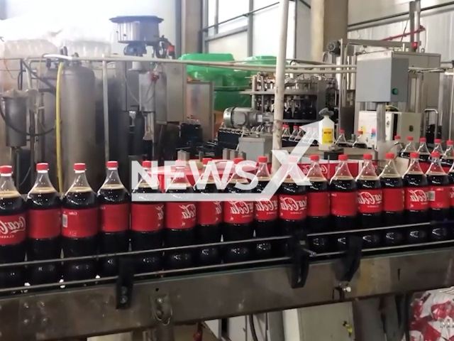 Police detain working migrants at production warehouse of fake Cola-Cola in Dyatlovka village, district of Balashikha, Moscow Region, Russia, undated. More than 33,000 bottles of fake Cola-Cola were seized. Note: Picture is screenshot from a video. (@mvd/Newsflash)