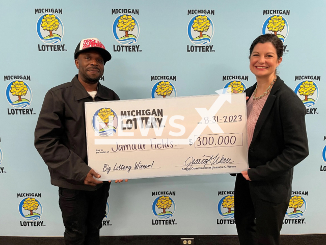 Jamaar Fields, 45, from the city of Detroit, Michigan State, USA, poses in undated photo. He won USD 300,000 (GBP 236,943) on the lottery in August 2023. Note: Licensed content. (Michigan Lottery/Newsflash)