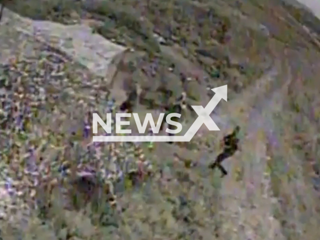 Ukrainian FPV drone precisely hit the Russian drone operators on the battlefield in Ukraine in undated footage. The footage was released by the Navy of the Armed Forces on Sunday, Sep. 03, 2023.
Note: Photo is screen from a video. (@36obmp/Newsflash)