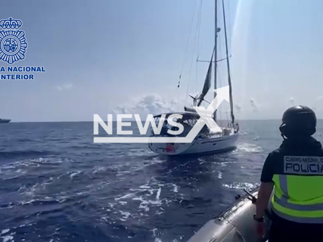 Picture shows police heading toward the   sailboat, undated. Police seized a sailboat that was heading to the Spanish coast with 1,500 kilogrames of cocaine. Note: Picture is screenshot from a video. (Newsflash)