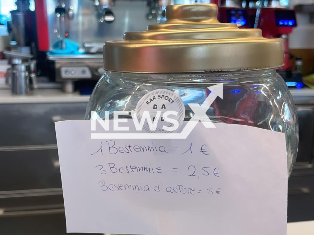 Photo shows a jar to collect money from people to curse in a bar in Castello di Godego, Italy, undated. The idea came from the daughter of the owner of the bar. Note: We have obtained permission for this photo (Bar Sport Da Mu/Newsflash)