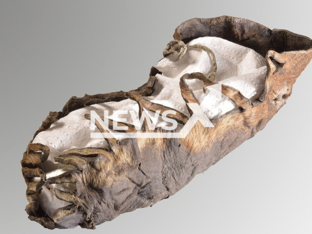 Image shows the 2,000-year-old child's shoe, undated photo. It was found by researchers in the village of Duerrnberg, Austria. Note: Licensed content. (German Mining Museum Bochum/Newsflash)