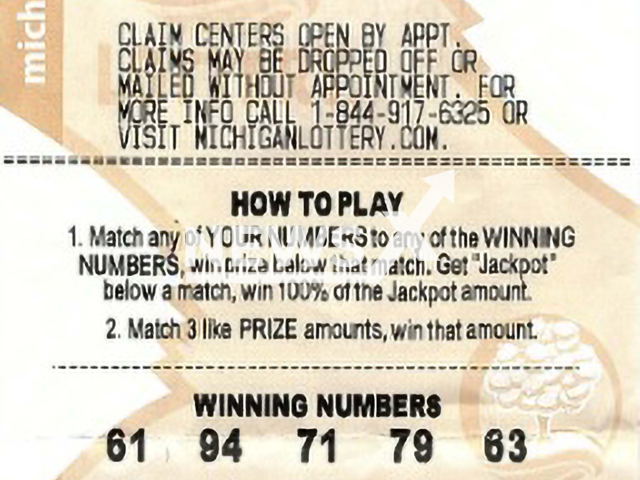 Image shows the lucky ticket that was bought at MoJoe's Food and Spirits in the city of Davison, Michigan State, USA, undated photo. A lucky woman won USD 452,886 (GBP 360,338) on Thursday, Aug. 17, 2023. Note: Licensed photo (Michigan Lottery/Newsflash)