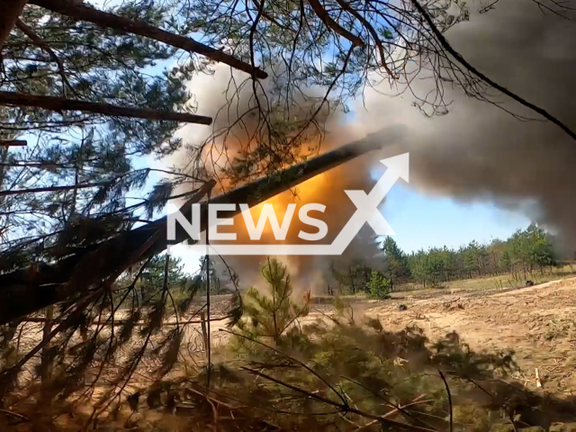 Russian self-propelled guns "Hyacinth-S" destroy Ukrainian military positions in Lyman's direction in Ukraine in undated footage. The footage was released by the Russian MoD on Thursday, Sep. 07, 2023.
Note: Photo is screen from a video. (Ministry of Defense of Russia/Newsflash)