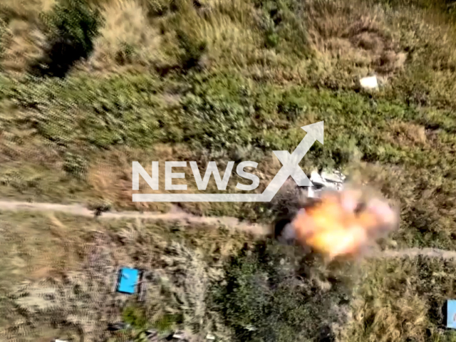 Ukrainian drones drop bombs on the Russian military positions on the frontlines in Ukraine in undated footage. The footage was released by the 72nd Separate Mechanized Brigade on Wednesday, Sep. 06, 2023.
Note: Photo is screen from a video. (@72.brigade.best/Newsflash)