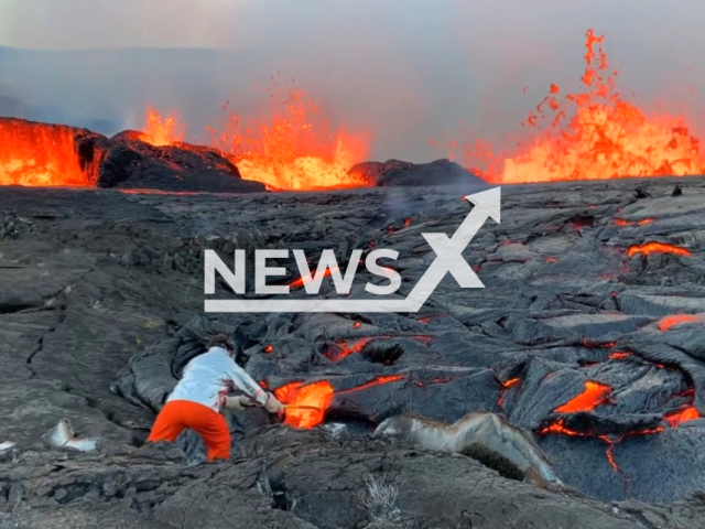 Hawaiian Volcano Observatory geologists conducted an overflight of the new eruption within the Kīlauea summit caldera on the 11th of September 2023. The eruption is occurring in the east portion of Halemaʻumaʻu crater and on the down-dropped block to the east, which formed during the 2018 summit collapse. Note: This picture is a screenshot from the video. (USGS/Newsflash)