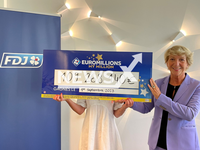 Image shows the lucky winner from the area of Morbihan, Brittany, France, undated photo. She won EUR 109 million (GBP 95 million) on the lottery on Sep. 1, 2023. Note: Licensed content. (FDJ Groupe/Newsflash)