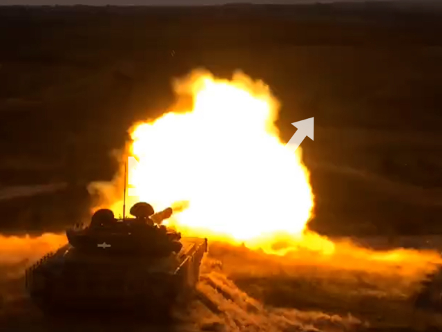 Ukrainian soldiers hit Russian positions with tanks on the frontlines in Ukraine in undated footage. The footage was released by the 22nd Mechanized Brigade of the Ukrainian Ground Forces on Tuesday, Sep. 26, 2023.  Note: Picture is screenshot from a video. (@22ombr/Newsflash)