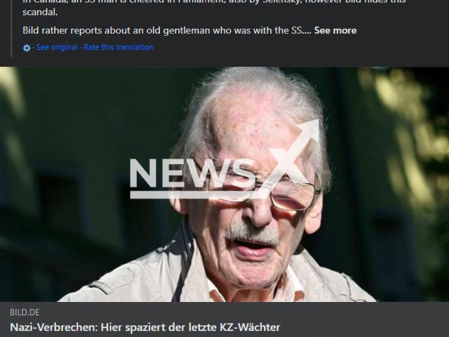 Photo shows Gregor Formanek, 99, undated. The man is former concentration camp guard and member of the SS.
Note: Photo is a screenshot from Facebook post(Newsflash).