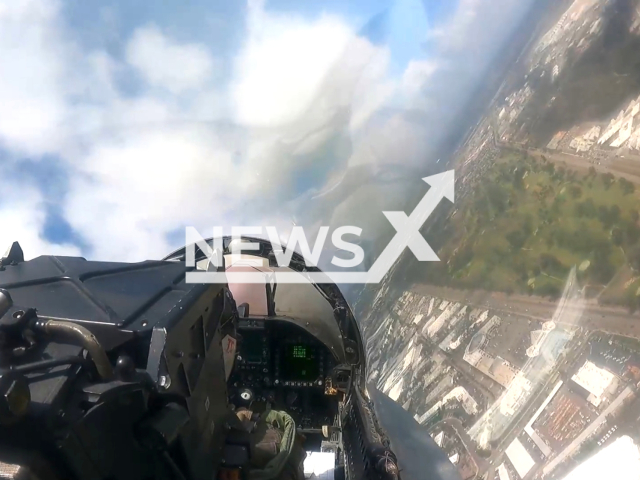 Marine pilots soar in a spectacular airshow demonstration at MCAS Miramar 2023, in San Diego, California on the 21st of September 2023. Note: This picture is a screenshot from the video. (Marine Corps Air Station Miramar/Clipzilla)