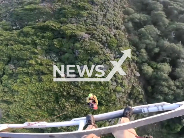 Coastal Trail Rescue Saves Ailing Hiker in Marin County, California on the 23rd of September 2023. Note: This picture is a screenshot from the video. (Golden Gate Division Air Operations/Clipzilla)