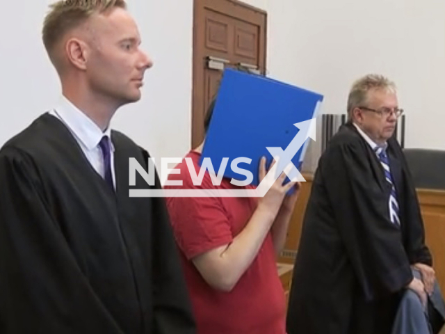 Image shows Jan-Heiko Pflur at the Giessen regional court, Germany, undated photo. He was sentenced to life for the murder of Ayleen Ambs, 14, on Friday, July 29, 2022. Note: Photo is a screenshot from a video. (Newsflash)