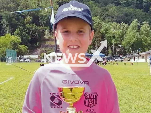 Gabriele Cesaratto, 10, poses in undated photo. He was killed when an explosive device found by  his grandfather   Silvio Cesaratt, 73, went off, in Vivaro, Italy.  Note: Private photo (Newsflash)