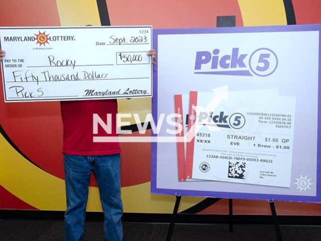 Picture shows “Rocky” of Beltsville, MD, who found his lucky Pick 5 numbers on a license plate, undated. He won a $50,000 prize on a Pick 5 ticket. Note: Lottery photo. (Maryland Lottery/Newsflash)