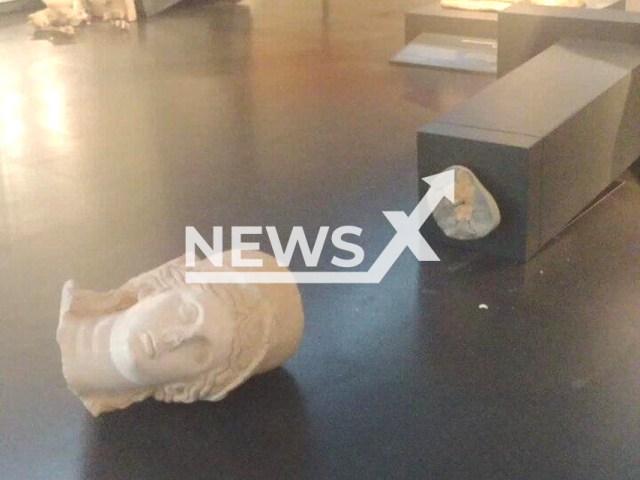 Photo shows a sculpture allegedly smashed by an American tourist at Jerusalem’s Israel Museum due to what he said was a violation of the Torah, on Oct. 5, 2023. The Israel Museum said only that the two destroyed artifacts were “ancient Roman statues dating to the 2nd century CE. Note: Picture is private (Israel Museum/Newsflash)