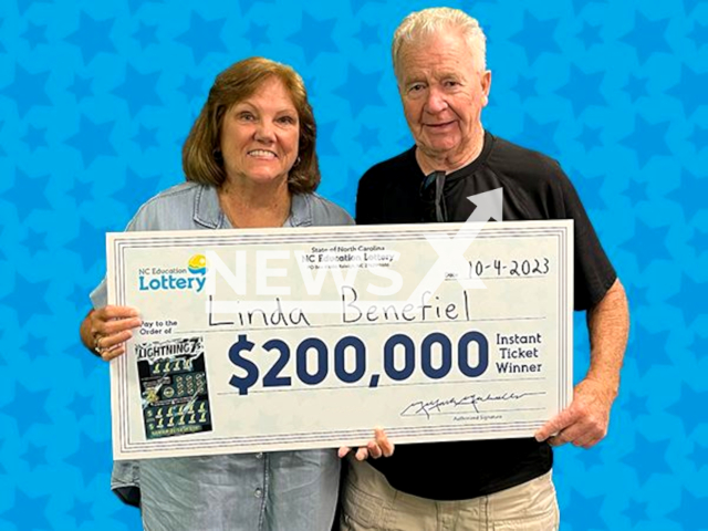 Photo shows Linda Benefiel who won a $200,000 scratch-off prize, undated. Her partner bought the lucky ticket at the Chalybeate Store in Fuquay-Varina.
Note: Licensed photo(NC Education Lottery/Newsflash).