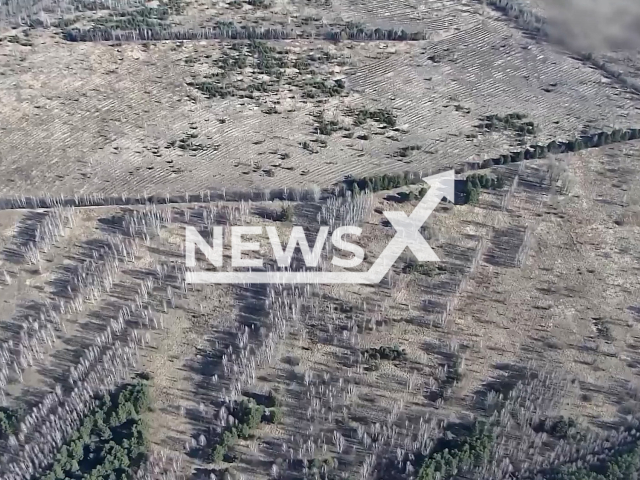 Ukrainian drone Leleka fired artillery at Russian Army vehicles, in Ukraine, in April, 2022. Note: This picture is a screenshot from the video (Aerorozvidka/Newsflash).