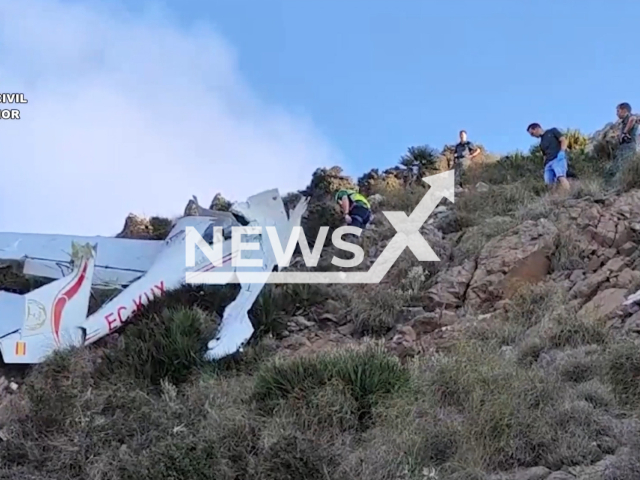 Police investigate a plane accident in Nijar, Spain, in October, 2023.  The instructor Rafael Ricote,  24, and the student from a family of British origin Marcus, 26,  both died.  Note: This picture is a screenshot from the video. (Newsflash)