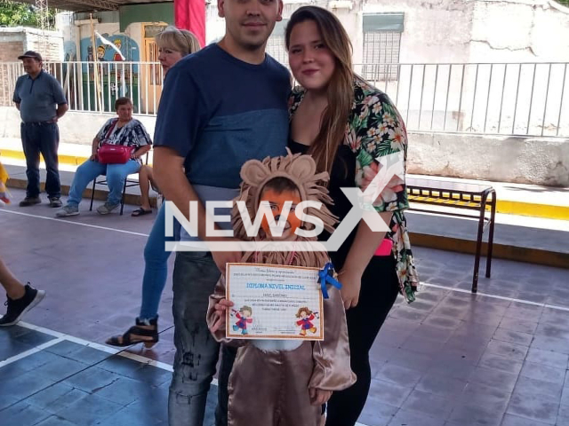 Photo shows Micaela Diaz, Gastan Navarro and their son, undated. They died while trying to rescue their dog that fell in a canal in Maipu, Mendoza, Argentina. Note: Picture is private (Micaela Diaz/Newsflash)