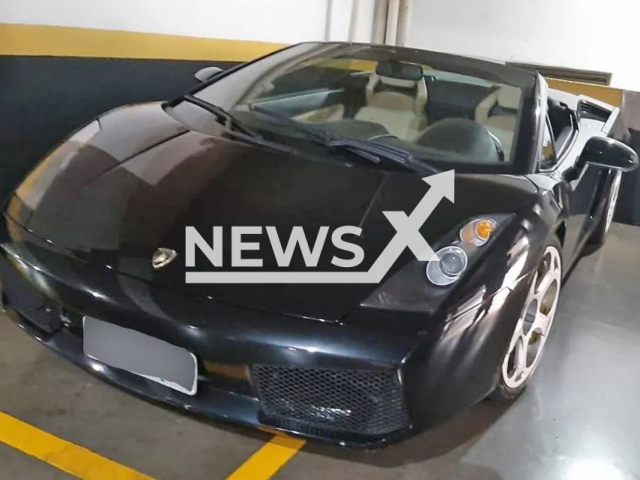 Picture shows the Lamborghini seized by the police, undated. Silas Diniz Carvalho was arrested in Operation War Dogs  for assembling rifles and selling them to criminal factions in Rio de Janeiro, Brazil, on Tuesday, Oct. 10, 2023. Note: Private photo. (Newsflash)