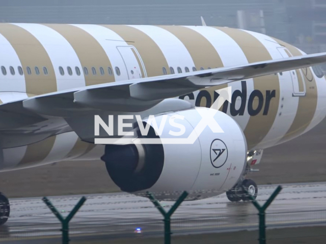 Photo shows illustrative image from a Condor plane, undated. Plane carrying 178 passengers to Antalya, Turkey, was struck by lightning shortly after takeoff from the Hamburg Airport on Sunday, October 15, 2023.
Note: Photo is a screenshot from a video(Newsflash).