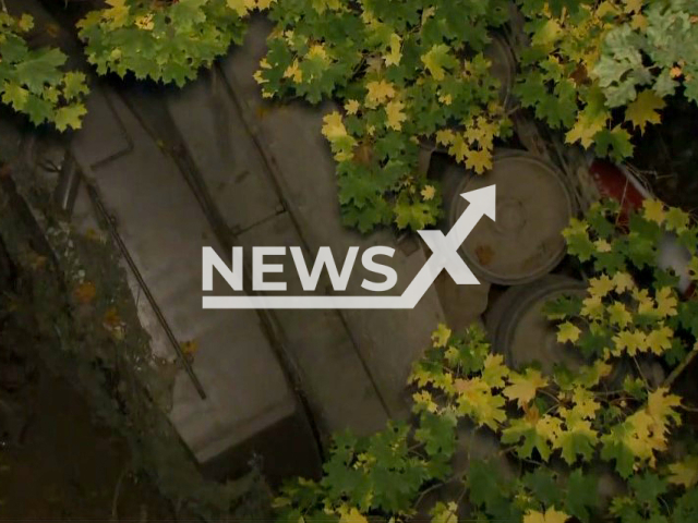 Photo shows the Leopard tank that overturned and fell over an embankment in Zwettl, Lower Austria on Monday, October 16, 2023. Soldier, 24, died. 
Note: Photo is a screenshot from a video(Newsflash).