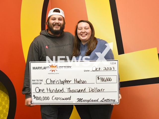 Photo shows Christopher Hudson of Delaware with his fiancée Claudia Taylor, undated. He won $100,000 on Crossword 7th Edition scratch-off.
Note: Licensed photo(Maryland Lottery/Newsflash).