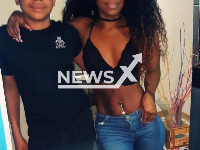 Photo shows Ana Luz Barrios Pacheco with her son, undated. The beauty was killed in a fight in a bar in Soacha, Bogota, Colombia on Monday, October 16, 2023. Note: Private photo(Newsflash).