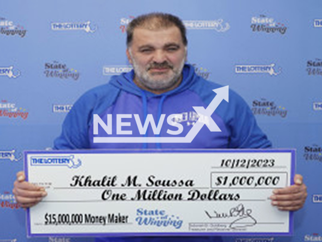 Photo shows Khalil Soussa of Medford, undated. The man won $1 million in the Massachusetts State Lottery’s '15,000,000 Money Maker' instant ticket game.
Note: Licensed photo(Massachusetts Lottery/Newsflash).