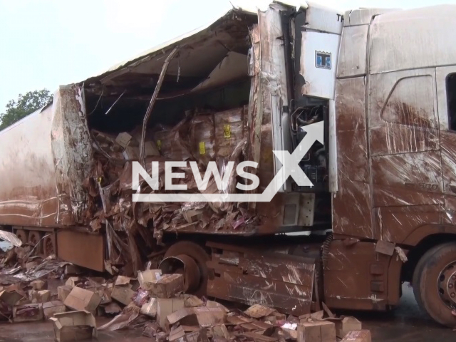 Image shows the cocoa powder incident, undated photo. It happened near the city of Osnabrueck, Lower Saxony State, Germany, on Wednesday morning, Nov. 1, 2023. Note: Photo is a screenshot from a video. (Newsflash)