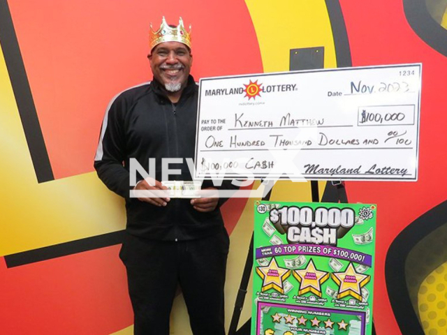 Photo shows former Baltimore City police officer, Kenneth Matthew, undated. He won $100,000.
Note: Licensed photo(Maryland Lottery/Newsflash).