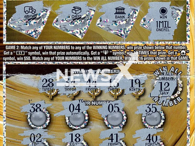 Picture shows the winning ticket, undated. A Livingston County man won 1 million on lottery in Michigan, US. Note: Lottery photo. (Michigan Lottery/Newsflash)