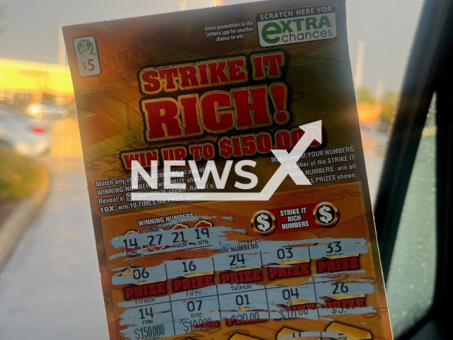 Picture shows the winning ticket, undated. Briana Mills won $150,000 in Virginia, US. Note: Photo from lottery. (VA Lottery/Newsflash)