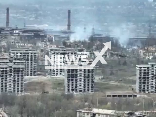 Mariupol, Ukraine, destroyed by the war, in April, 2022. Note: Picture is a screenshot from a video (Ministry of Defence of Ukraine/Newsflash)