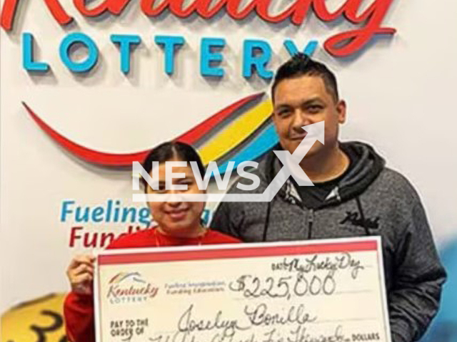 Photo shows Kentucky couple Joselyn Bonilla and her husband, undated. She won $225,000 from a $10 scratch-off ticket. Note: Licensed photo(Kentucky Lottery/Newsflash).