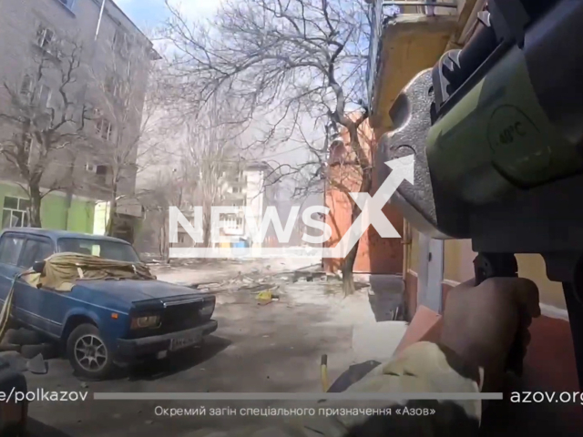 Azov Fighters continue to fight against Russian military machinery on the streets of Mariupol in April 2022. Note: Picture is a screenshot from a video (Polk Azov/Newsflash)