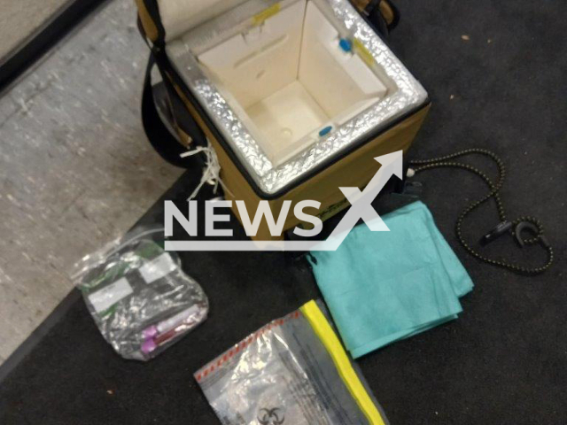 Image shows the stolen box which had stem cells, undated photo. It was stolen from a 59-year-old Frenchman transporting it from Arnhem to Duisburg, in Germany, on Monday evening, Nov. 13, 2023. Note: Licensed content. (Federal Police Directorate Saint Augustin/Newsflash)