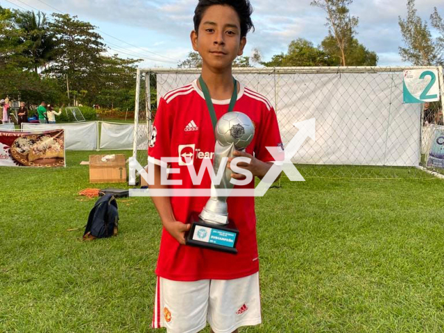 Photo shows Ricardo Salomon Amador, undated. The boy, 13, known as 'Neto' died after accidentally colliding with his teammate in a match in Veracruz on Thursday, November 09, 2023. Note: Private photo(Newsflash).